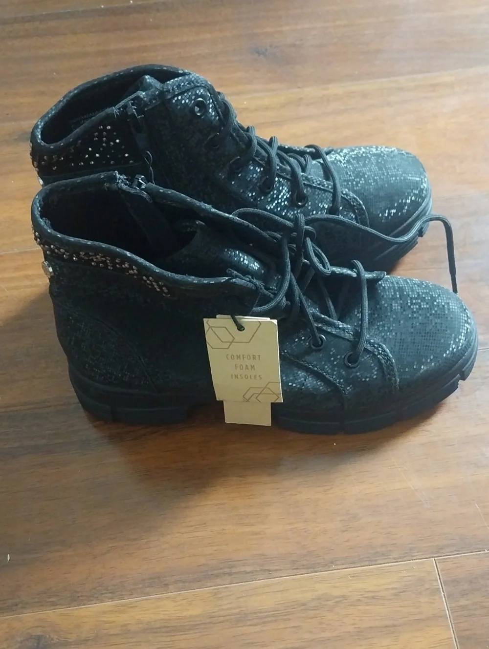 Kids Black Sequined High-Top Boots